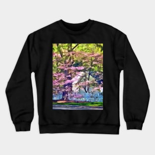 Spring - White Picket Fence by Flowering Trees Crewneck Sweatshirt